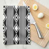 Boho Diamonds Stripes White Black Theedoek (Quarter Fold)