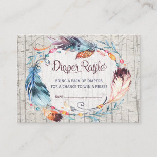 Boho Diaper Raffle Rustic Bohemian Feathers Informatiekaartje
