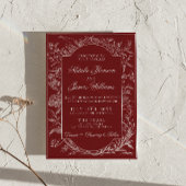 Boho Dieprode Bloem QR Code Botanische Bruiloft Kaart