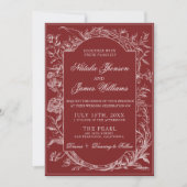 Boho Dieprode Bloem QR Code Botanische Bruiloft Kaart (Voorkant)