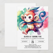 Boho Digital Monkey Verjaardag Kaart (Voorkant / Achterkant)