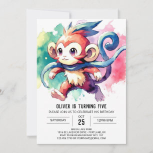 Boho Digital Monkey Verjaardag Kaart