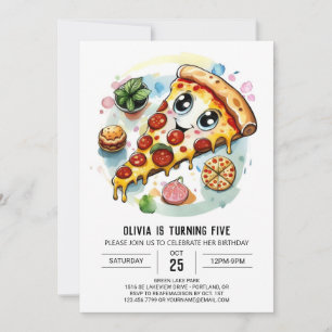 Boho digitale pizza verjaardag kaart