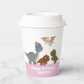 Boho Dinosaur Verjaardag Roze Papieren Bekers (Achterkant)