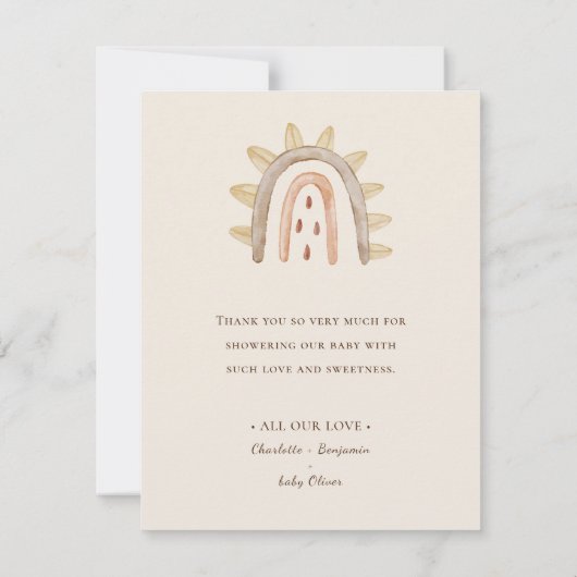 Boho Dinosaure Beige Carte de Remerciement Baby Sh (Dos)