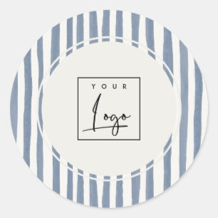 Boho donkerblauw aquarel handgetekende strepen log ronde sticker