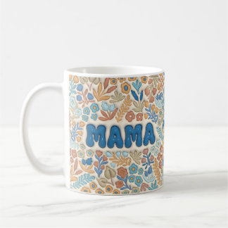 Boho Donkerblauwe Mama Bloemmotief Moederdag Koffiemok