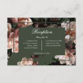 Boho donkere pioen bloemen bruiloft receptie informatiekaartje (Voorkant)