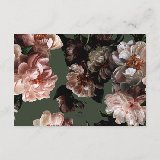 Boho donkere pioen bloemen bruiloft receptie informatiekaartje (Achterkant)