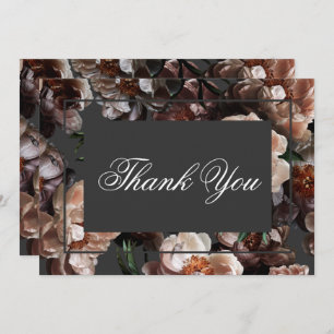 Boho donkere pioen bloemen moderne bruiloft bedankkaart