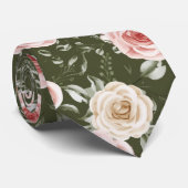 Boho donkere saliegroen blozende crèmewit bloem ha stropdas (Opgerold)