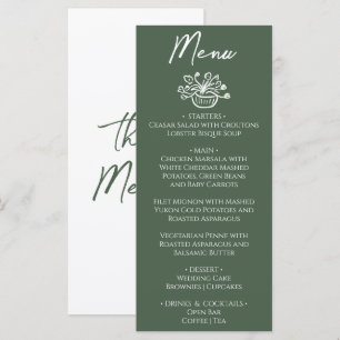 Boho donkergroene bloemhuwelijk menu
