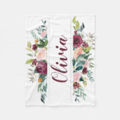 Boho donkerrode waterverf bloemen gepersonaliseerd fleece deken (Voorkant)