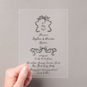 Boho Doodle Handgeschreven Retro Black Wedding Acryl Uitnodigingen