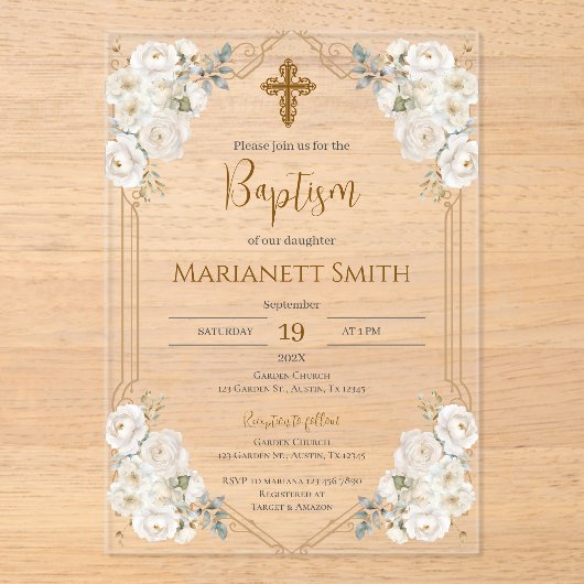 Boho-doop Acryl Uitnodigingen (Voorkant)