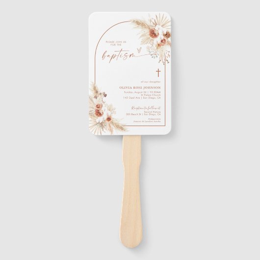 Boho Doop Hand Fan, Pampas Gras doopsel Handwaaier (Voorkant)