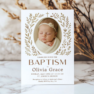 Boho Doop Uitnodiging met Bloemenkrans en Baby