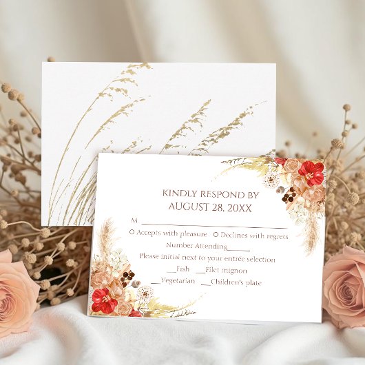 Boho doré Floral Mariage d'automne Cartes RSVP