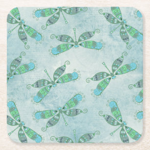 Boho Dragonflies in Blue Vierkante Kartonnen Onderzetter