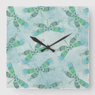 Boho Dragonflies in Blue Vierkante Klok