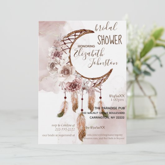Boho Dream Catcher Bridal Shower Invitation (Debout devant)