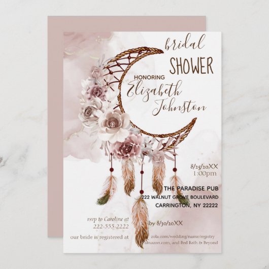 Boho Dream Catcher Bridal Shower Invitation (Devant / Derrière)