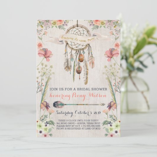 Boho Dream Catcher Bridal Shower-uitnodigingen Kaart (Staand voorkant)