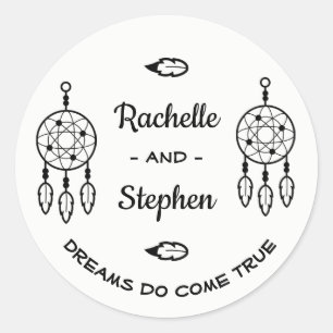Boho Dream Catcher Bruiloft Verloving Zwart Wit Ronde Sticker
