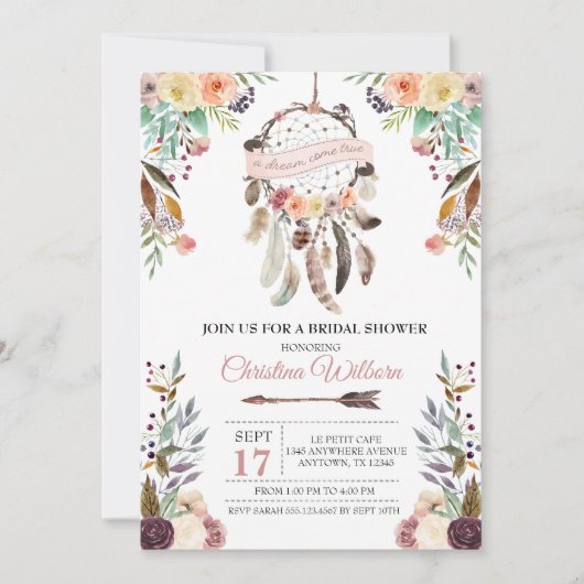 Boho Dream Catcher Dusky Bridal Shower Uitnodiging (Voorkant)