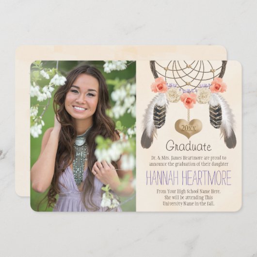 BOHO DREAM CATCHER FAIRE-PART DE DIPLÔME (Devant / Derrière)