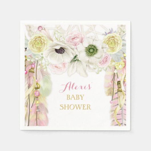 Boho Dream Catcher Feathers roze geel Servet (Voorkant)