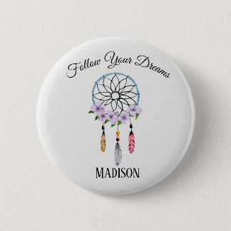 Boho Dream Catcher Floral Feathers Tribal Ronde Button 5,7 Cm