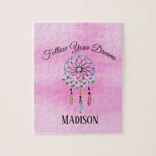 Boho Dream Catcher Floral Flower Persoonlijke naam Legpuzzel