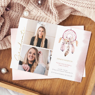Boho Dream Catcher Gold Script Photo Afstuderen Aankondiging