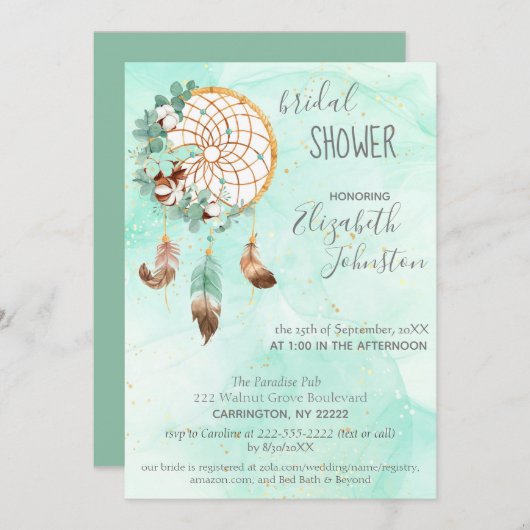 Boho Dream Catcher Invitation à la douche nuptiale (Devant / Derrière)