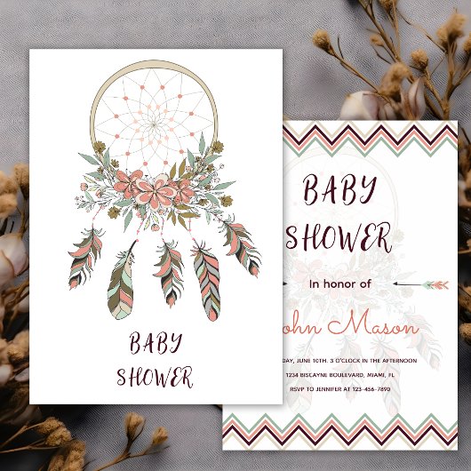 Boho Dream Catcher perles Baby shower Invitation