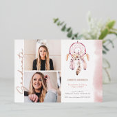 Boho Dream Catcher Roos Script Photo Afstuderen Folie Uitnodiging (Staand Voorkant)