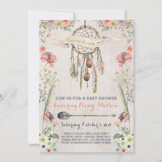 Boho Dream Catcher Rustic Baby Shower Invitations (Devant)