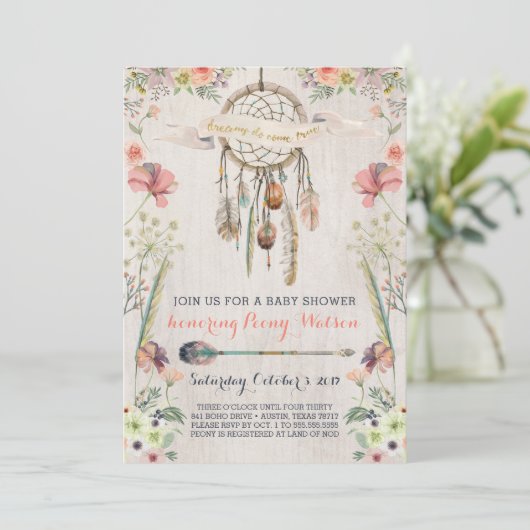 Boho Dream Catcher Rustic Baby Shower Invitations (Debout devant)