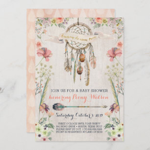 Boho Dream Catcher Rustic Baby Shower-uitnodiginge Kaart