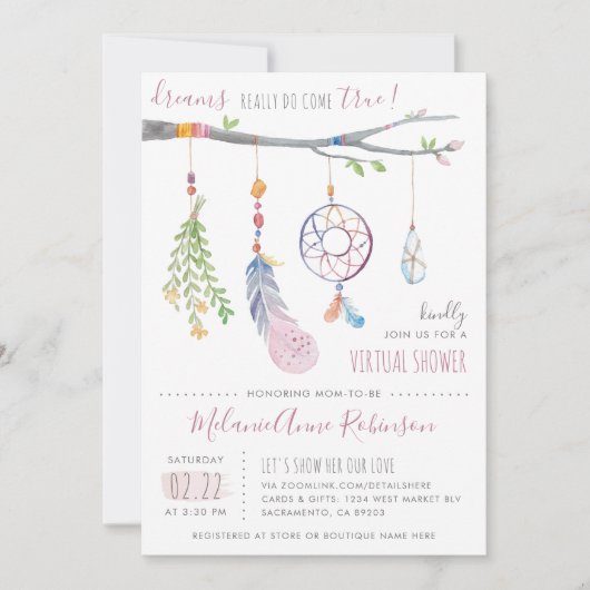 Boho Dream Catcher Tribal Feathers virtuele douche Kaart (Voorkant)