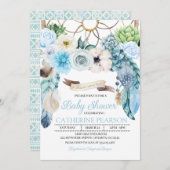 Boho Dreamcatcher Baby shower bleu Invitation (Devant / Derrière)