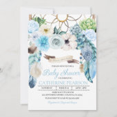 Boho Dreamcatcher Blue Baby shower Invitation Kaart (Voorkant)
