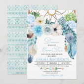 Boho Dreamcatcher Blue Baby shower Invitation Kaart (Voorkant / Achterkant)