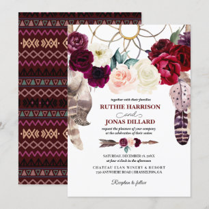 Boho Dreamcatcher Bourgogne Uitnodiging voor het H