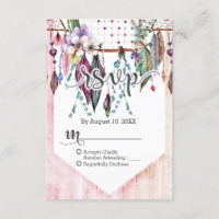 Boho Dreamcatcher & Feathers Roze Bruiloft RSVP