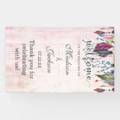 Boho Dreamcatcher & Feathers Roze Bruiloft Welkom Spandoek (Horizontaal)