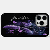 Boho Dreamcatcher Paarse Veer Vlinders Case-Mate iPhone Case (Achterkant (horizontaal))