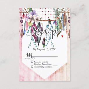 Boho Dreamcatcher & Plumes Mariage rose RSVP