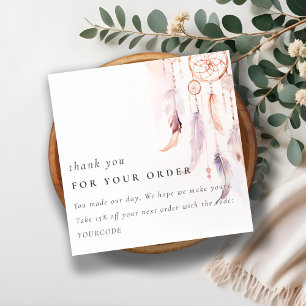 Boho Dreamcatcher Waterverf Bedankt voor de bestel Vierkante Visitekaartje